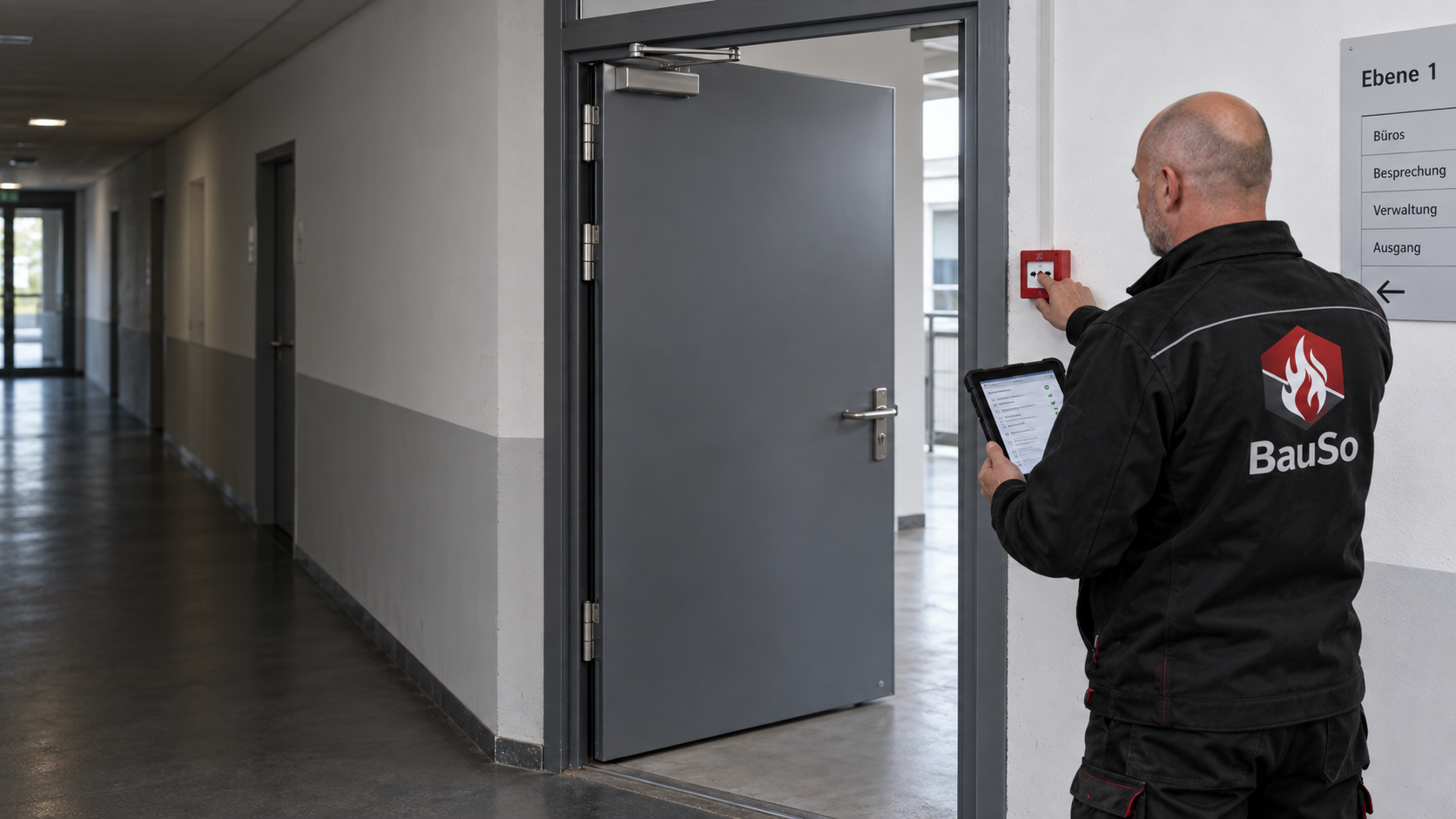 Handauslösetaster-Test bei einer Feststellanlagen Wartung in Frankfurt