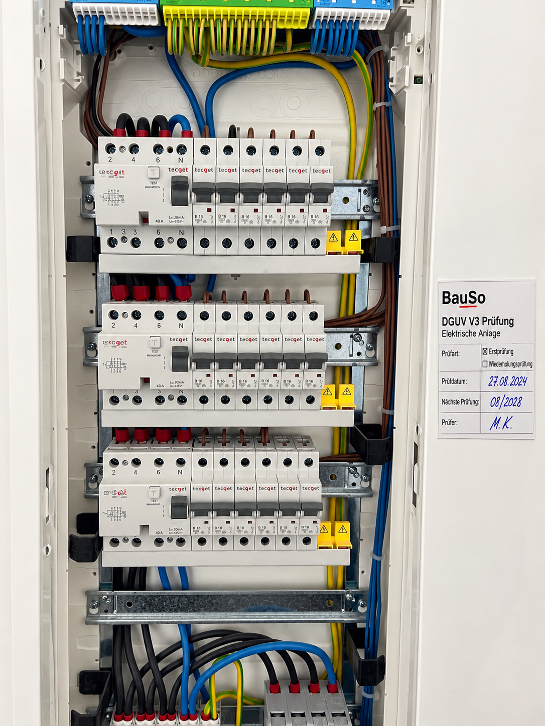 Elektrische Verteilung als Praxisaufnahme für DGUV V3 Prüfungen durch BauSo